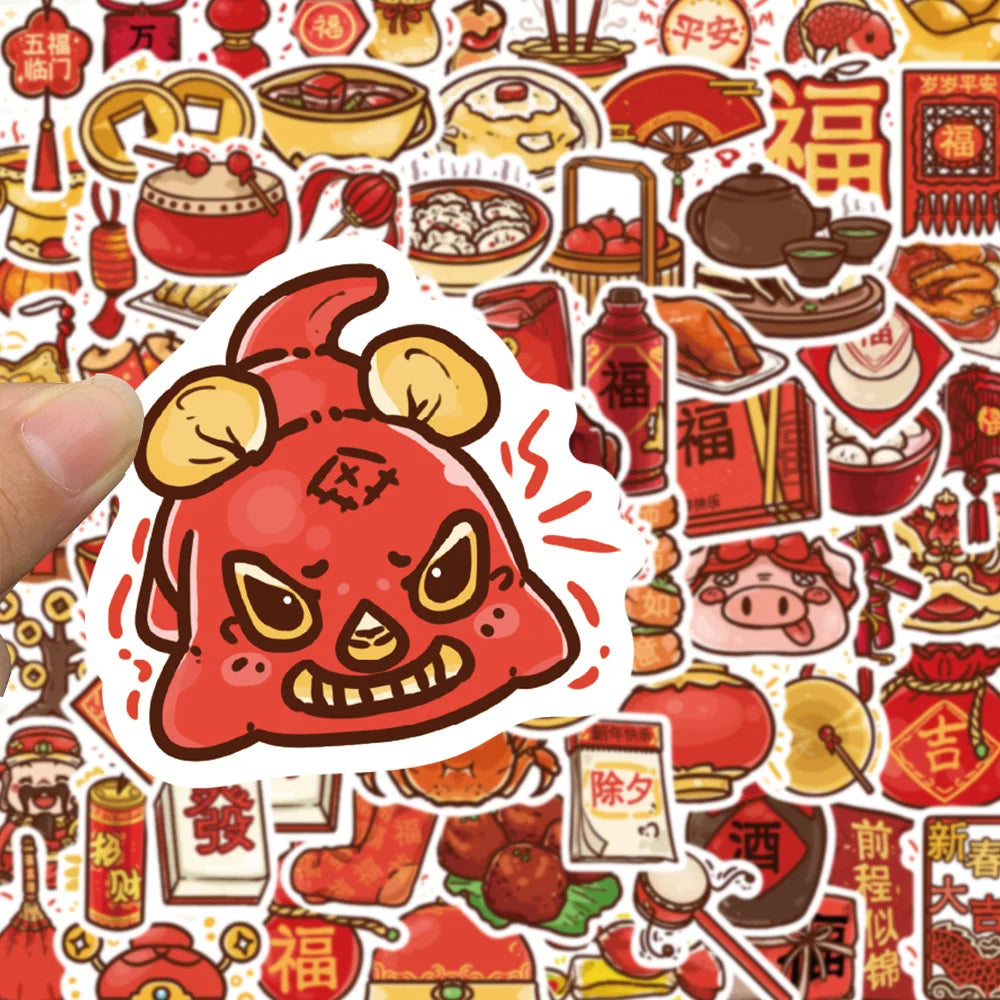 Autocollants de Style National de Dessin Animé, Nouvel An Chinois, pour Valise, Ordinateur Portable, Bagages, Téléphone, Voiture, DIY, 10/30/80 Pièces