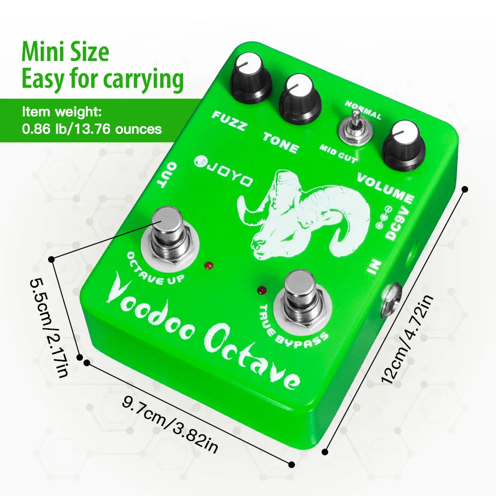 JOYO JF-12 Voodoo Octave Fuzz pédale d'effet guitare à la distorsion et effet octave véritable contournement guitare électrique pédale de basse