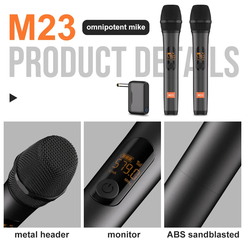 Microphone Wireless M23 UHF 2 Channel Karaoke System Built-in Lithium Battery Cordless Handheld Mic For Church Party Speaker