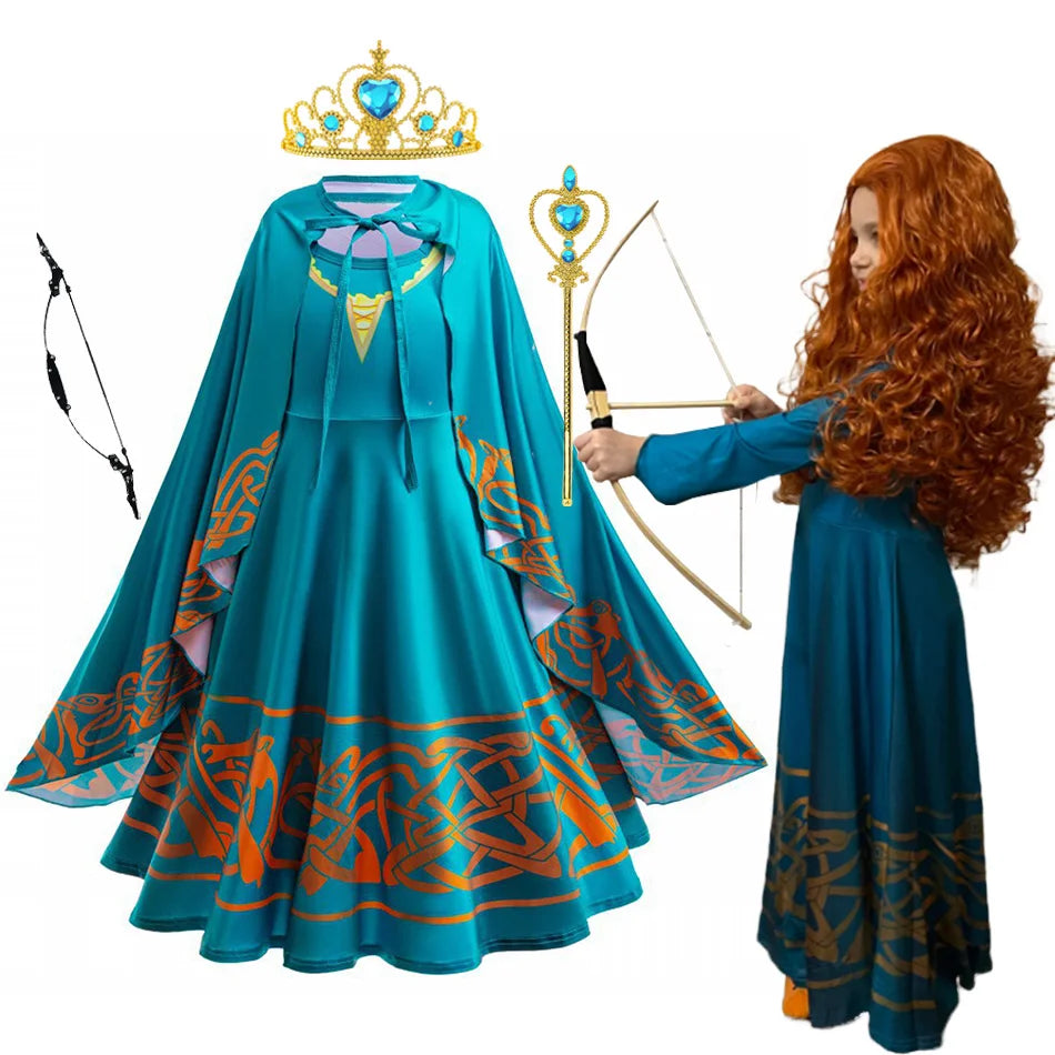 Brave Merida Girl Dress Kids Milk Wire Print Dress Breathable Comfortable Elastic Best Costume for Girl On Halloween Carnival