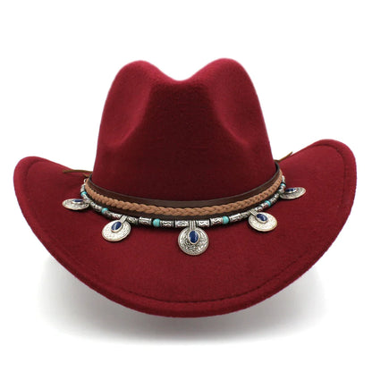 Chapeau de cowboy occidental pour hommes et femmes, casquette de cow-girl d'équitation, feutre à large bord, Fedora Jazz Church Caps Шляпа Chapeau
