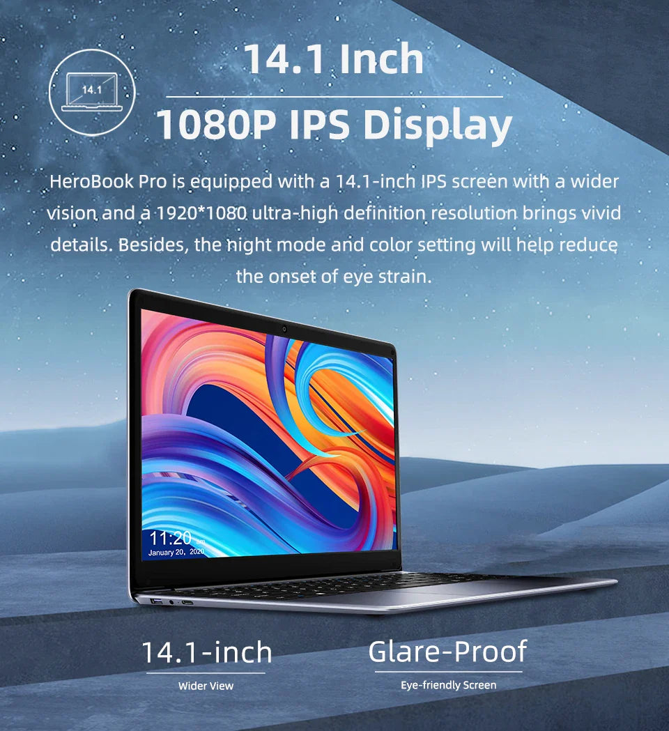 CHUWI HeroBook Pro 14.1" FHD Display Intel Celeron N4020 Dual-core 6GB RAM 128GB ROM Windows 11 Laptop with Full Size Keyboard