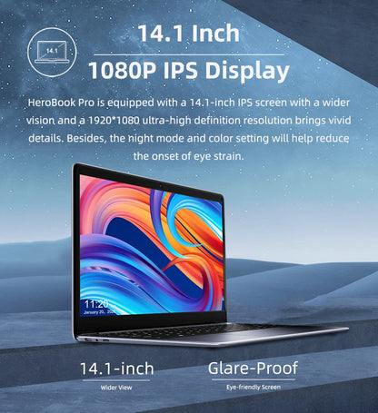 CHUWI HeroBook Pro 14.1" FHD Display Intel Celeron N4020 Dual-core 6GB RAM 128GB ROM Windows 11 Laptop with Full Size Keyboard