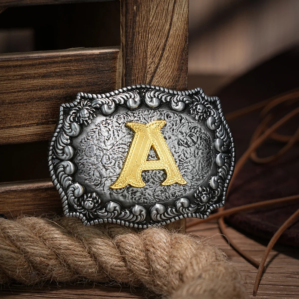 Western Belt Buckle Initial Letters ABCDEFG to Y-Cowboy Rodeo Silver Large Belt Buckle for Men Women
