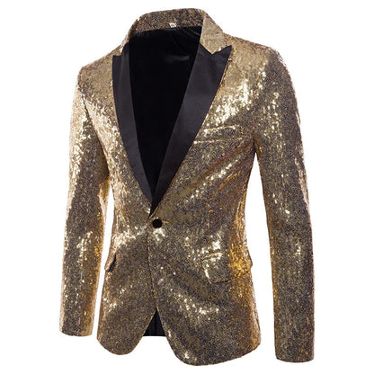 Fashion Men Luxurious Sequin Suit Jacket Green / Silver Men's Bar KTV Stage Dress Male Blazer Coat