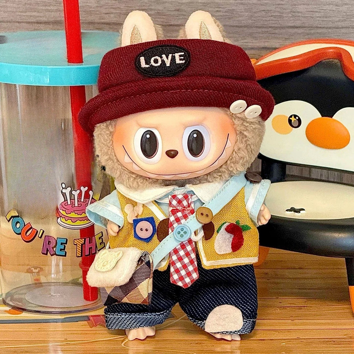 Cute Cowboy Clothes for Labubu Fashion Overalls Set Clothing Hats for Labubu V1 V2 V3 Cartoon Clothes Outfit Dolls Accessories