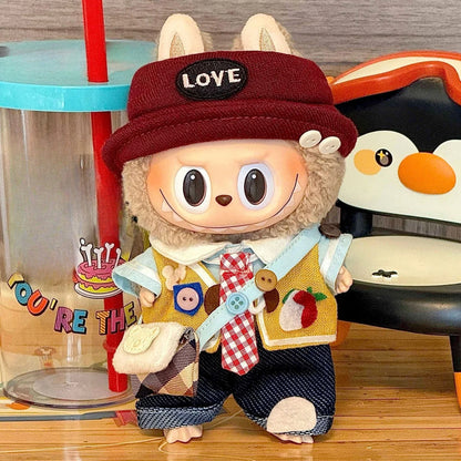 Cute Cowboy Clothes for Labubu Fashion Overalls Set Clothing Hats for Labubu V1 V2 V3 Cartoon Clothes Outfit Dolls Accessories