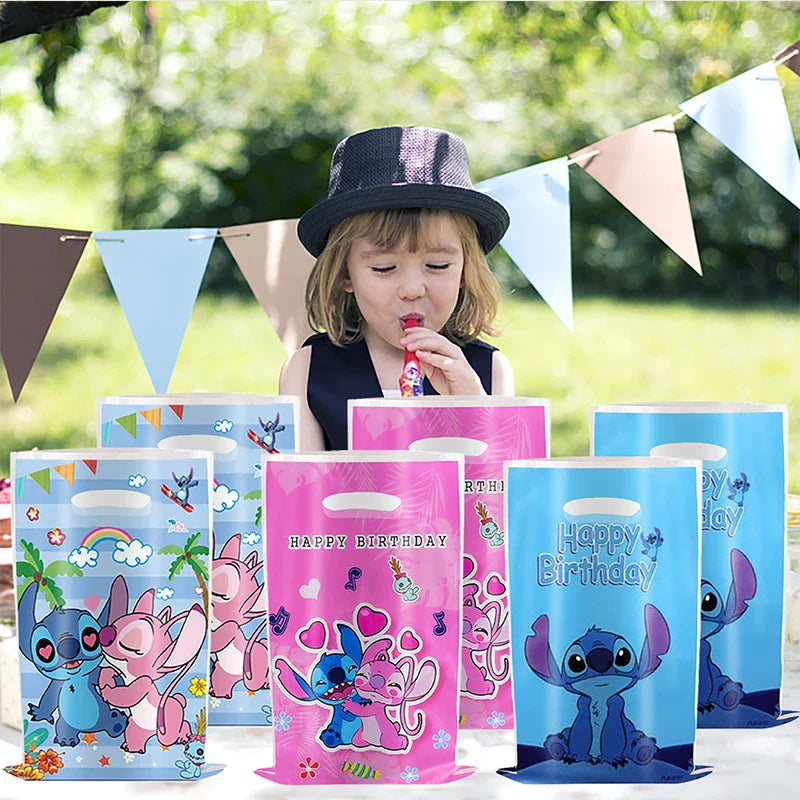 30 sacs cadeaux de fête Lilo & Stitch bleus et roses avec poignées, sacs de fête à thème Lilo & Stitch, pour fête prénatale, anniversaire d'enfants, décoration