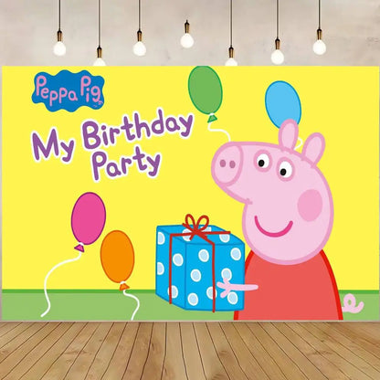 Arrière-plans de photographie mignons de Peppa Pig pour fête d'anniversaire d'enfants toiles de fond de portrait photo d'enfants