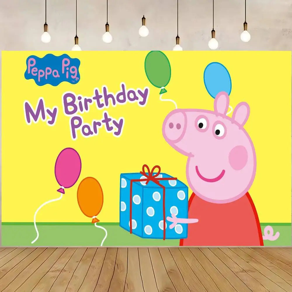 Cute P-PEPPAS PIG Photography Backgrounds For Kids Birthday Party Children Portrait Photo Backdrops