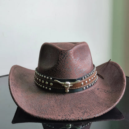 Faux Leather Western Cowboy Hats Men Women retro cowboy hats big brim cowgirl hat knight hat men chapeau ковбойская