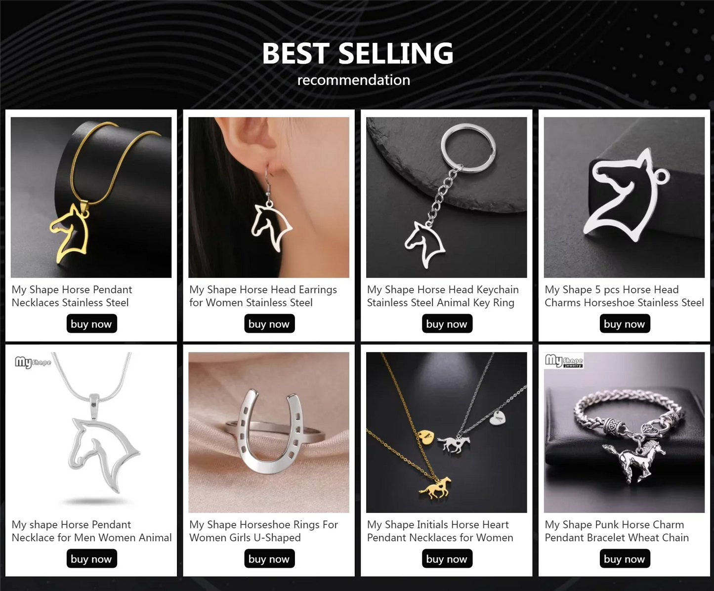 My Shape Boucles d'oreilles tête de cheval pour femme, acier inoxydable, goutte de cheval, boucle d'oreille pendante, bijoux amoureux, cadeaux du Nouvel An