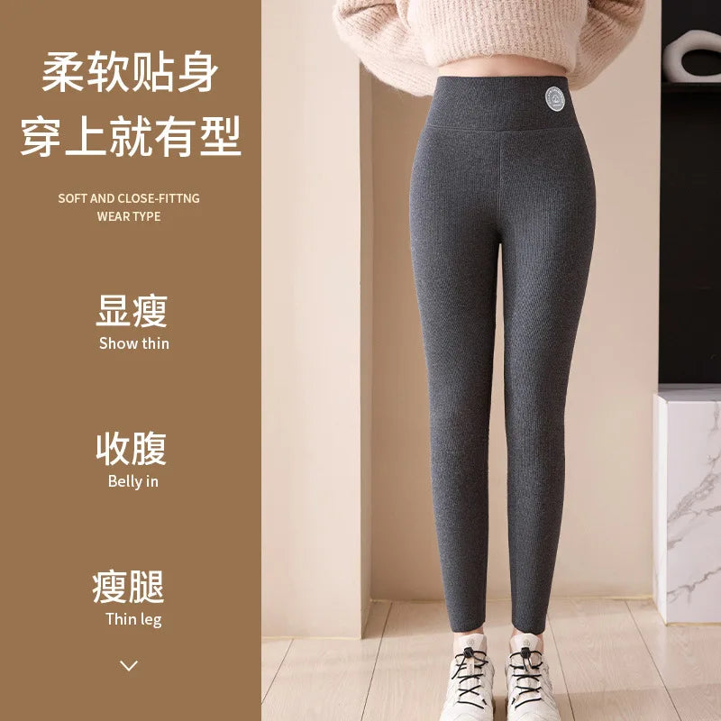 Women's Wool Leggings, Outer Wear, Fall Winter, Plus Size, Added Wool, Thick, Extra-Thick, Warm, Slimming, Cotton Thermal Pants