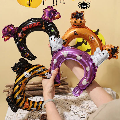 50/5pcs Halloween Balloon Headband Foil Balloons Stick Aluminum Film Inflatable Balloon Skeleton Pumpkin Hair Hoop Party Props