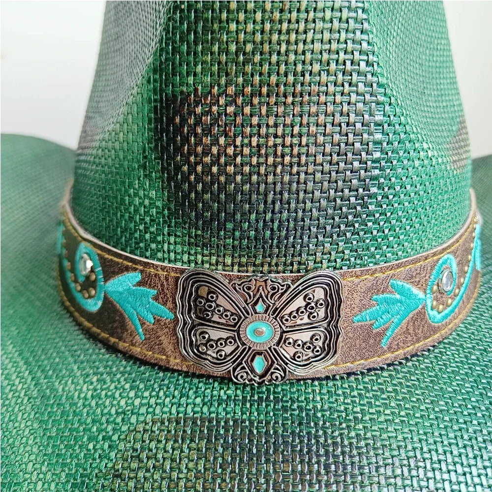 Cowboy hat summer straw hat unisex cowboy hat jazz cowboy straw hat wide brim hat spray paint custom hat party cowboy hat