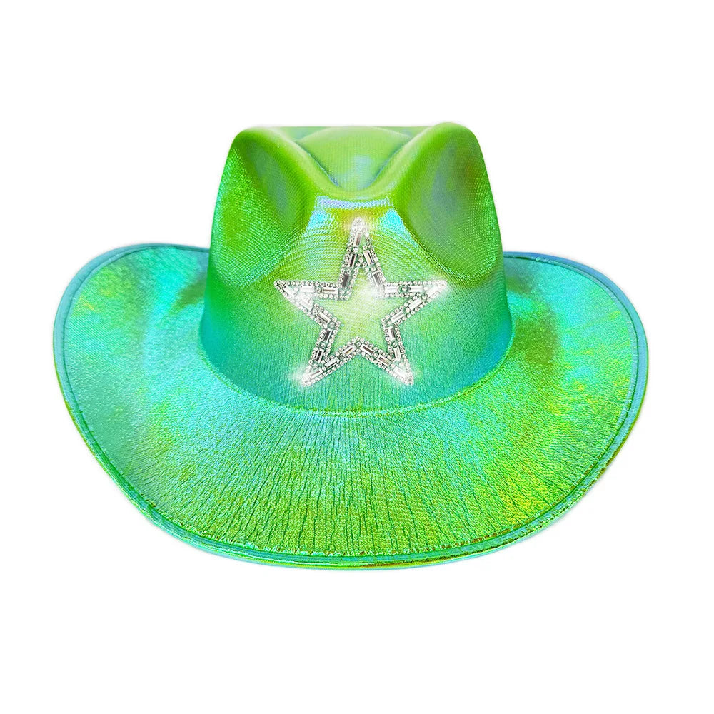 Chapeau de Cowboy occidental rose pour filles, chapeau de Cowgirl avec étoile en cristal Super brillant, chapeau melon pour mariage, carnaval, fête de Festival
