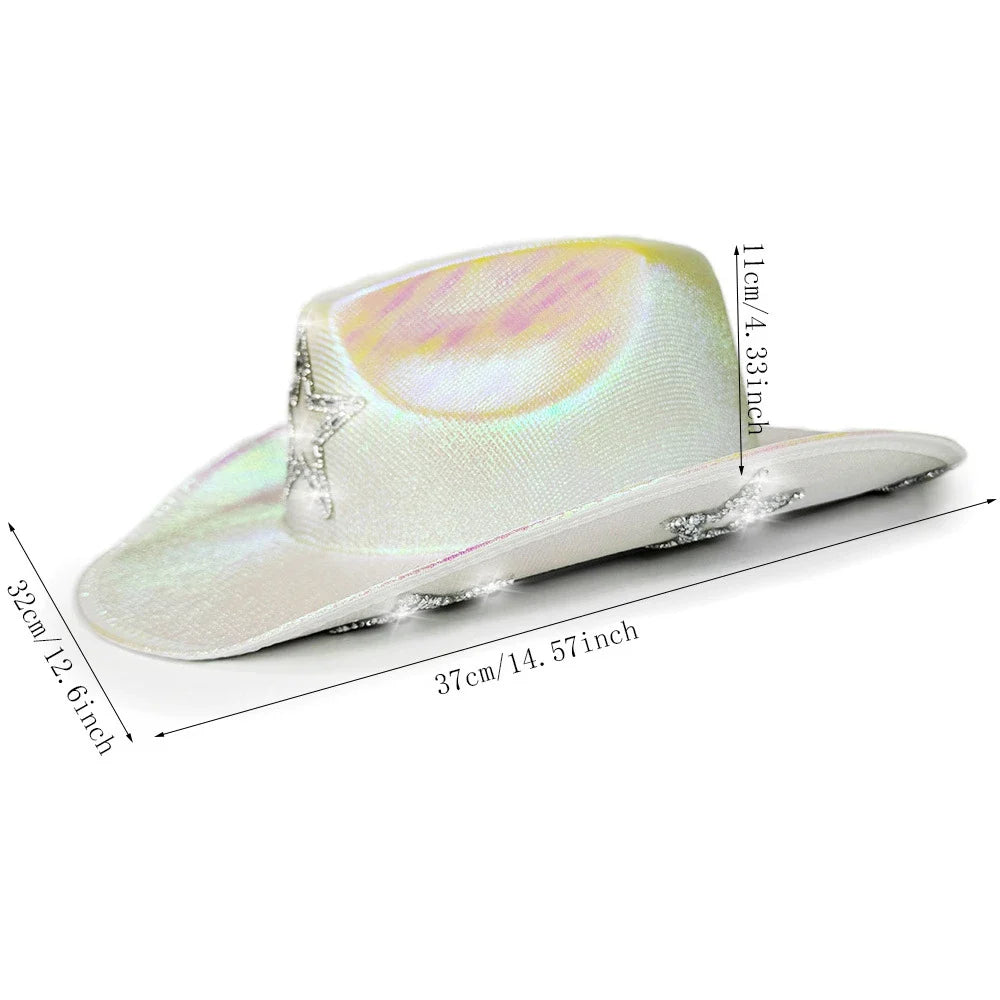 Chapeau de Cowboy occidental rose pour filles, chapeau de Cowgirl avec étoile en cristal Super brillant, chapeau melon pour mariage, carnaval, fête de Festival