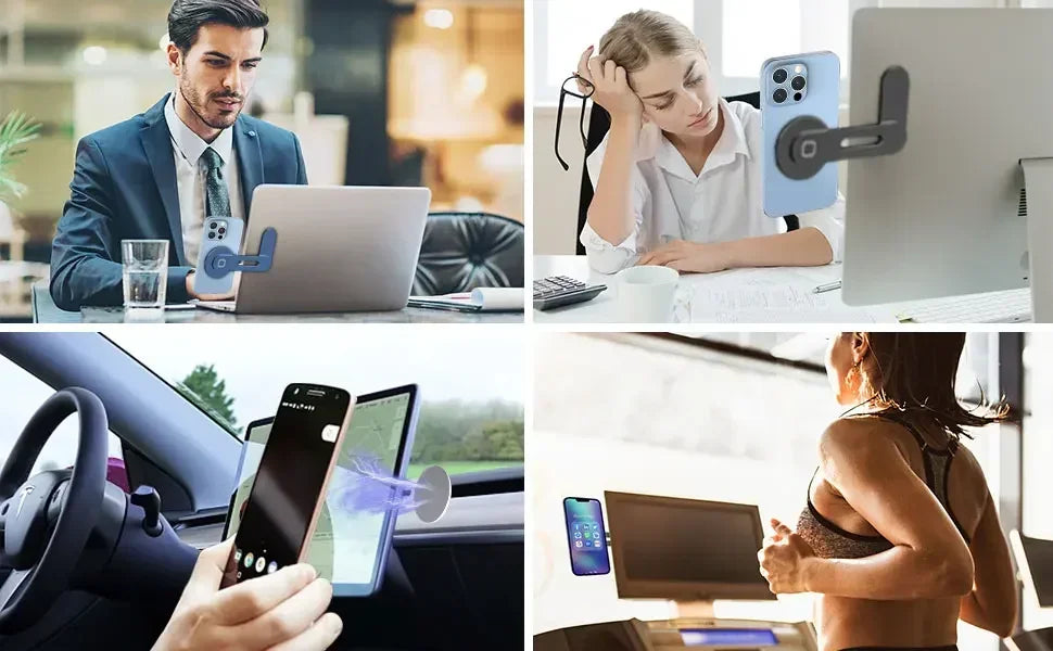 2025 Magnetic Laptop Phone Holder Computer Monitor Side Cell Phone Slim& Foldable For iPhone 14 13 12 Series Case and All Phone