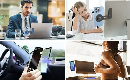 2025 Magnetic Laptop Phone Holder Computer Monitor Side Cell Phone Slim& Foldable For iPhone 14 13 12 Series Case and All Phone