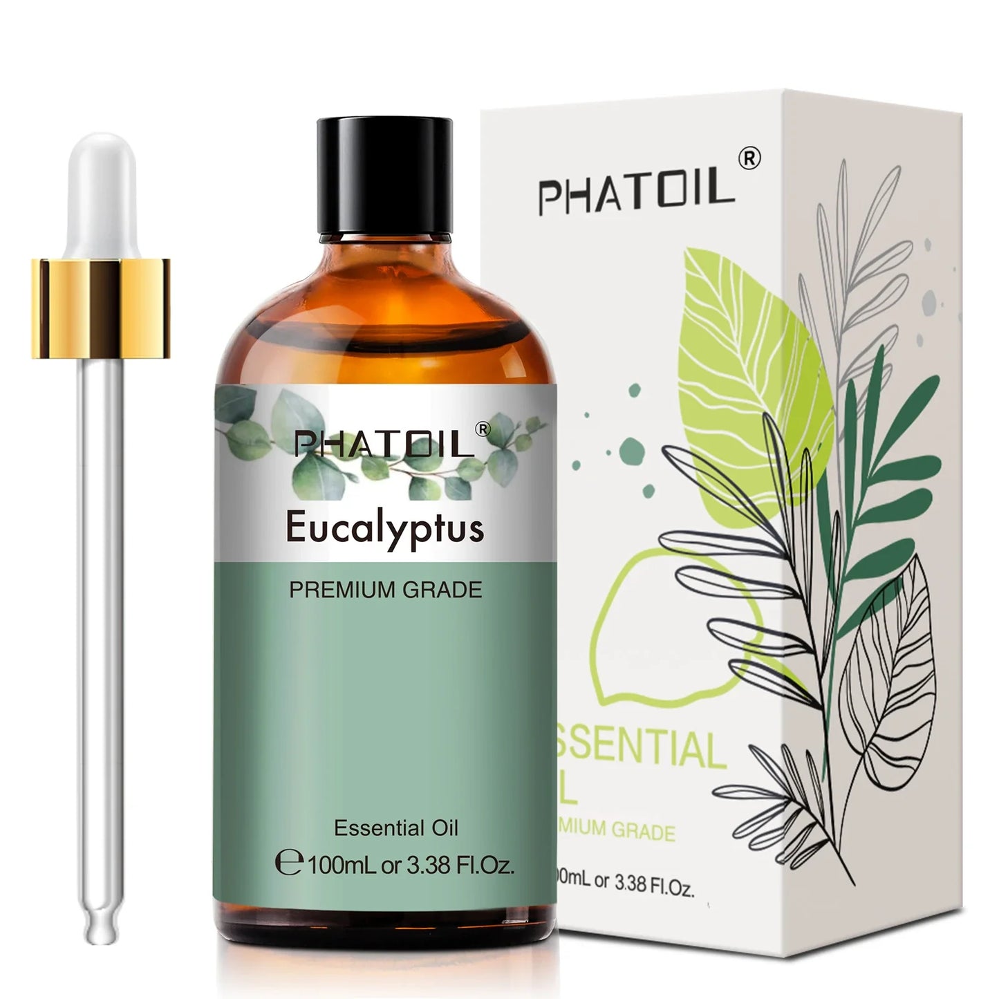 PHATOIL Eucalyptus 100 ml Essential Oil for Skin, Lavender, Vanilla, Jasmine, Lemon, Bergamot, Aromatic Oil for Aromatherapy Candle Making