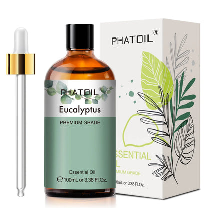 PHATOIL Eucalyptus 100 ml Essential Oil for Skin, Lavender, Vanilla, Jasmine, Lemon, Bergamot, Aromatic Oil for Aromatherapy Candle Making