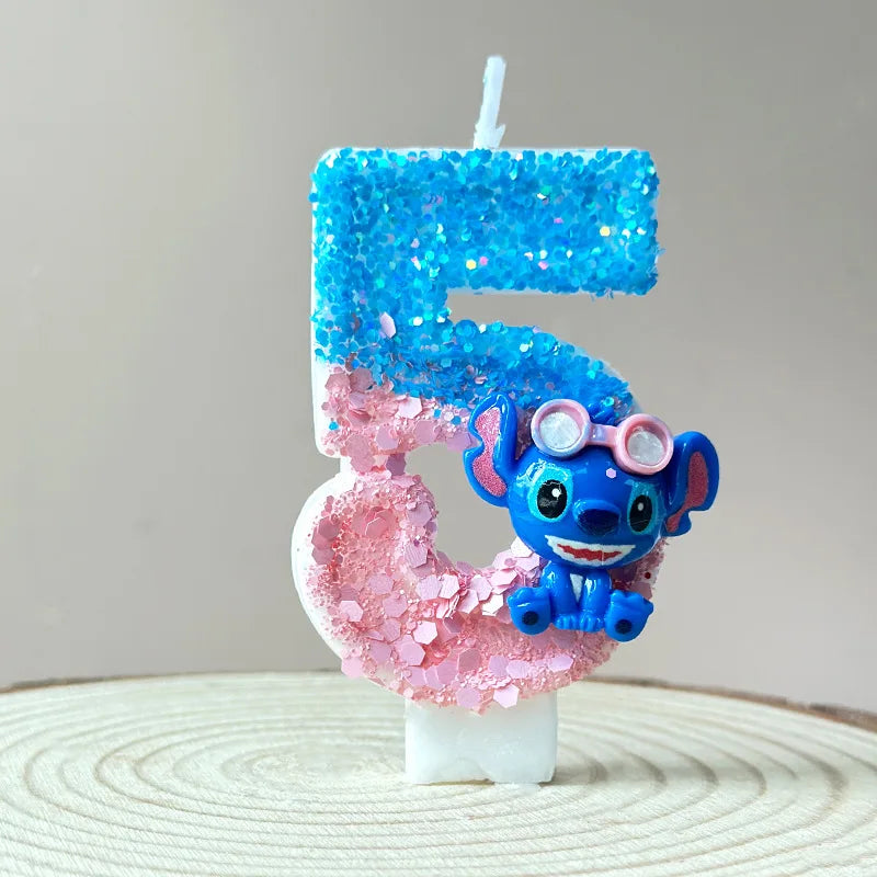 2025 Stitch Anime 0-9 Number Candle Cute 3D Page Cartoon Character Children Party Cake Plug-in Birthday Cake Decoration Gift