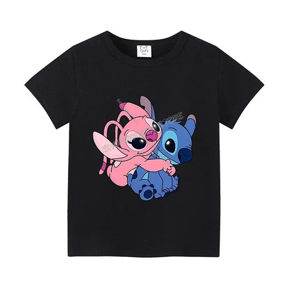 T-shirt Enfant Stitch Angel Dessin Animé Haut Tee Shirt Manches Courtes Kawaii Anime Mode Confort Col Rond Vêtements Cadeau Pour Enfants