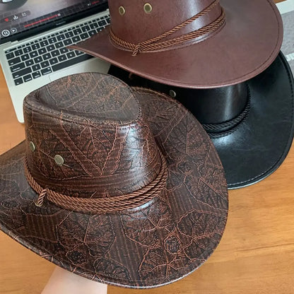 Chapeau de Cowboy occidental de Style ethnique Cool, chapeau de Jazz à large bord en rouleau, noir/marron, casquette à visière de couleur unie pour filles