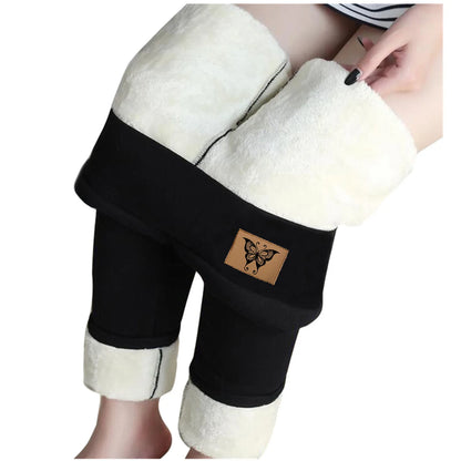 Leggings d'hiver doublés de velours pour femmes, pantalons chauds, taille haute, monochromatique, confortable, extensible, thermique, grande taille, sourire