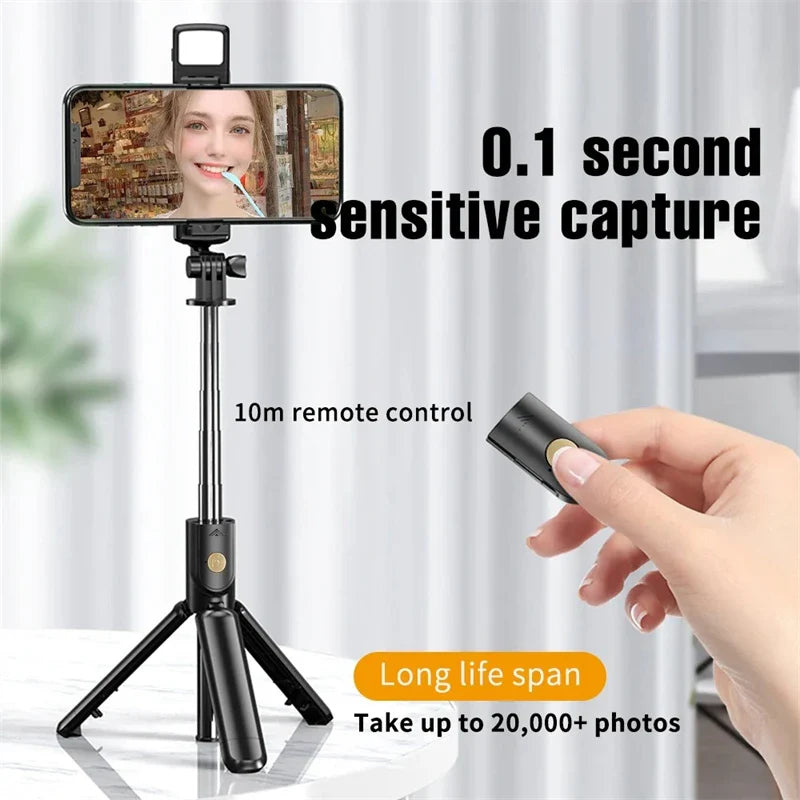 Trépied sans fil pour perche à Selfie, avec télécommande Bluetooth légère, extensible, pour iPhone, téléphone portable, Tiktok, Streaming en direct