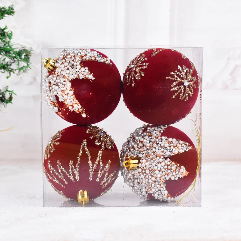 Grandes Boules de Noël Rouge de 8cm, Décorations pour la Maison, Cadeau de Nouvel An, 2024, 2025