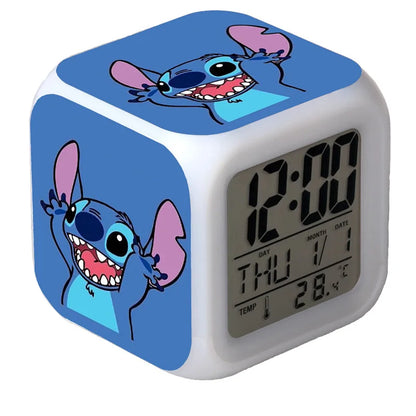 New Cartoon Lilo & Stitch Alarm Clock Anime Stitch Children's Toys Colorful Color Change Square Alarm Clock Kids Christmas Gift