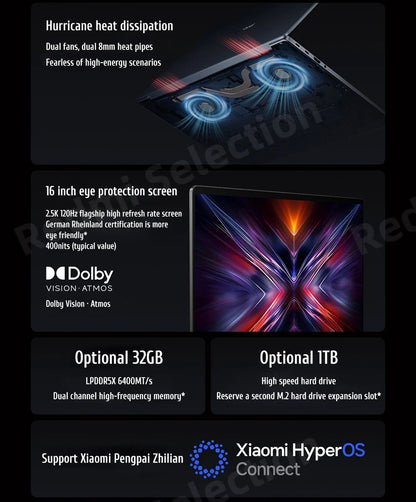Xiaomi REDMI Book 16 Laptop 2025 Intel Core 5 Processor 220H Intel Graphics 16G/32G RAM 1TB SSD 16-inch 2.5K Screen Notebook PC