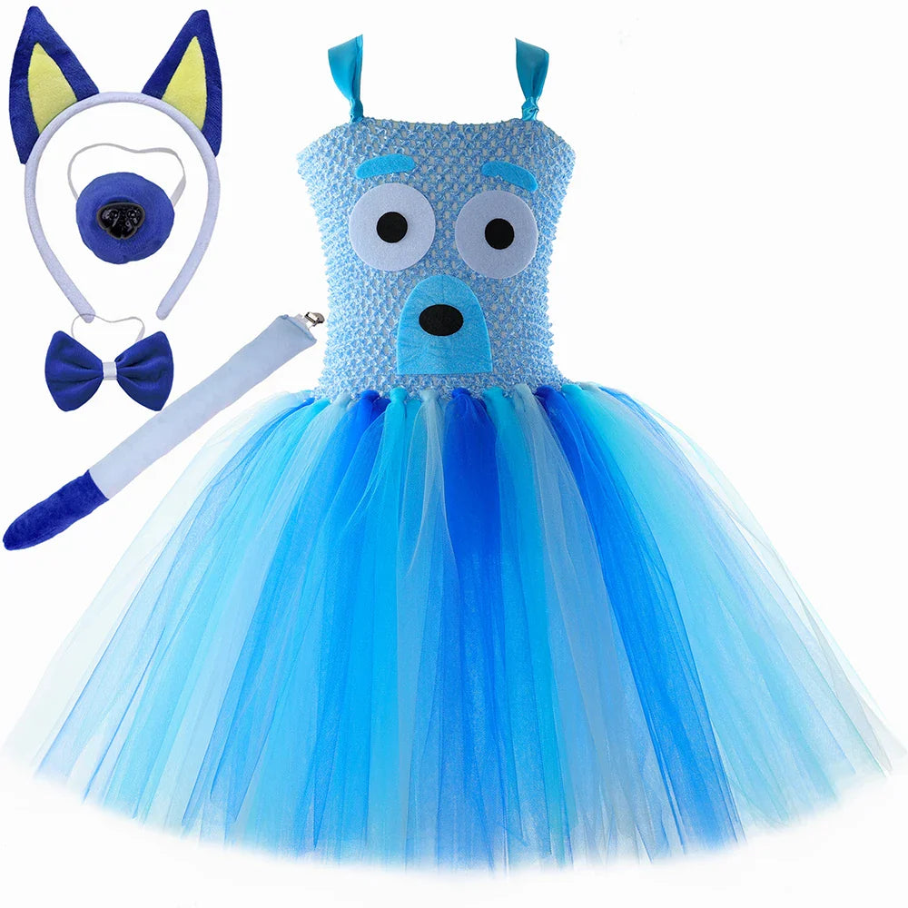 Costume pour filles, robe tutu de berger allemand de dessin animé, costumes de chiot pour enfants, déguisement de fête d'Halloween pour tout-petits