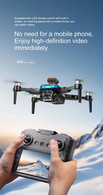 Xiaomi A14 pro Max Drone 8k HD double caméra GPS sans brosse flux optique évitement d'obstacles 4.5 pouces grand écran Uav Rc 20000m nouveau