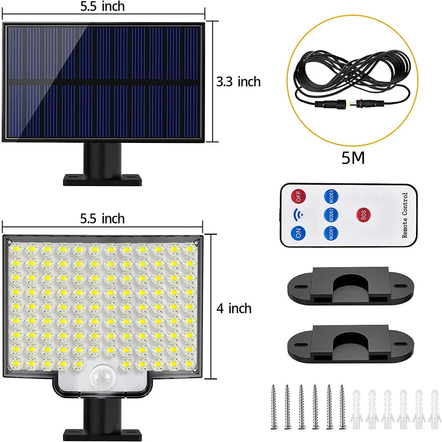 Lumières d'inondation solaires extérieures 106/318 LED lumières de mouvement solaires lumières de sécurité solaires à distance appliques murales étanche 3 Modes jardin