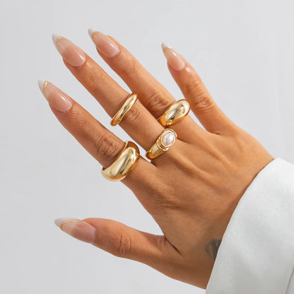 Ingmark-Bagues géométriques lisses simples pour hommes et femmes, ensemble de 4 pièces, style bohème, perles exquises, nouvel an, bijoux