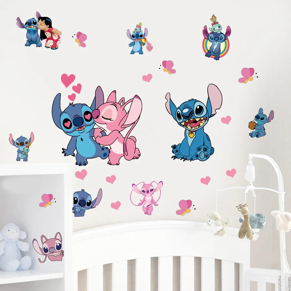 MINISO Autocollants Muraux Dessin Animé Lilo & Stitch pour Chambre d'Enfant, Maternelle, Salon, Chambre à Coucher, Décoration Murale, Poster Animé