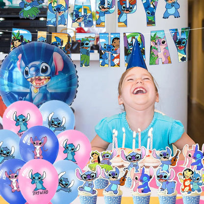 Lilo & Stitch Cartoon Anime Theme Birthday Scene Decoration Supplies Party Decorations,Banners,Balloons,Flag Pulling Party Set