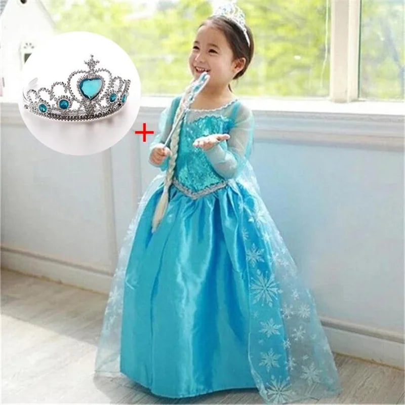 Déguisement Elsa Reine des Neiges pour Filles 2025 Nouveau Cosplay Carnaval Fête Robe de Soirée 3-10 Ans Enfants Anniversaire Bal de Promo Robe d'Été Vestidos