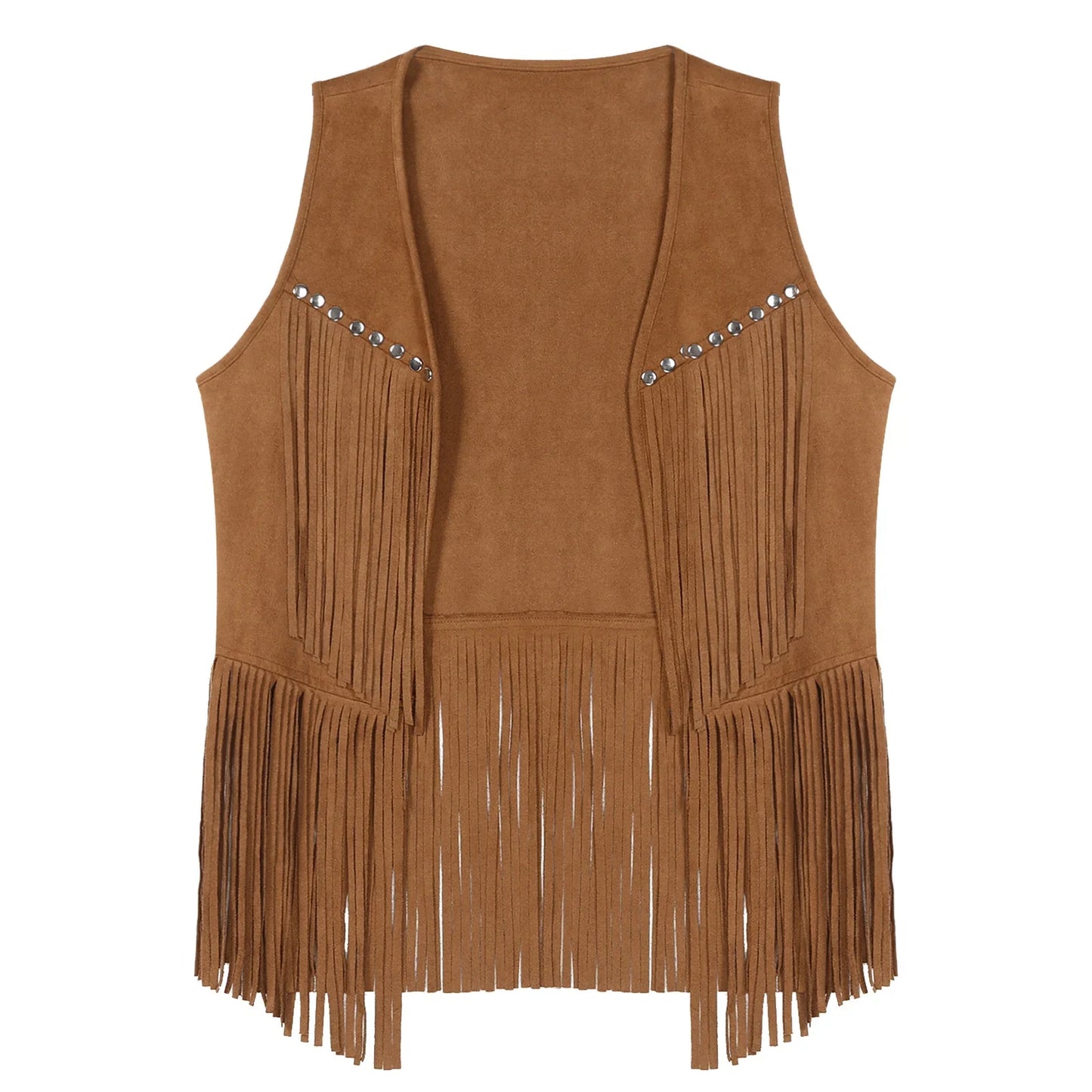 Men Halloween Western Cowboy Cosplay Costume Faux Suede Tassel Rivets Vest Waistcoat Motorcycling Rave Party Nightclub Outerwear