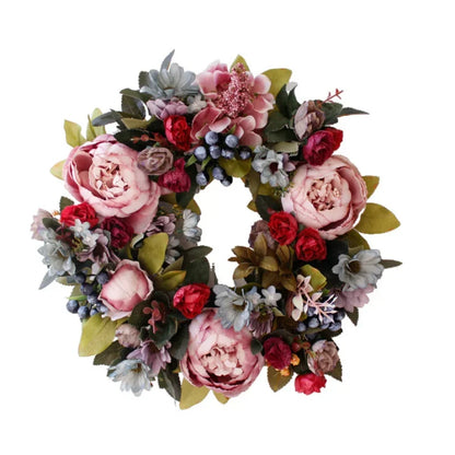 Artificial Retro Peony Flower Wreath 35CM Candlestick Wreath Christmas Halloween Decorative Flower Wedding Home Decor