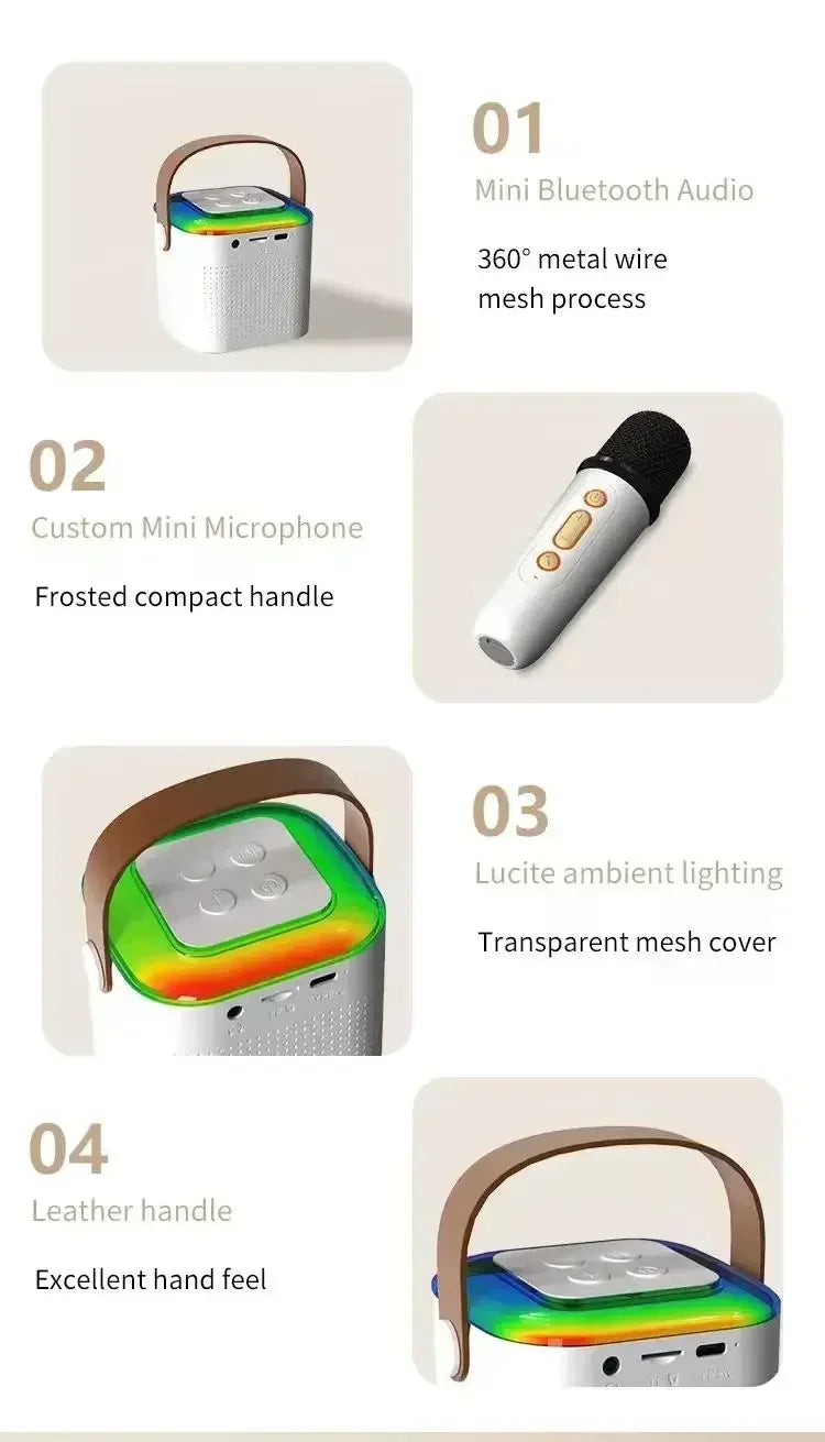 Mini karaoke machine, LED speaker with Bluetooth, suitable for family birthday party, microphone for girls and boys.