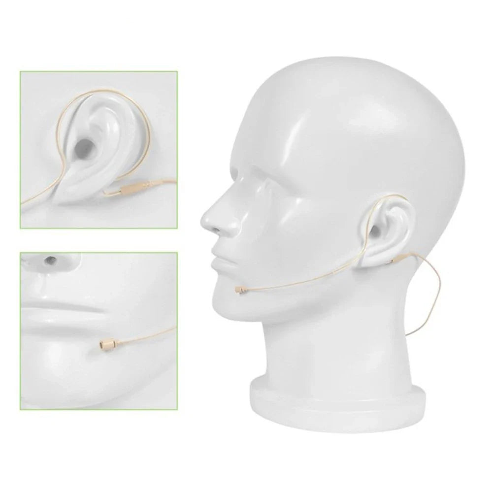 Casque beige à oreillette unique, microphone, fonctionnement mains libres, prise XLR 3,5 mm, 3 broches, 4 broches, avec bonnette de microphone
