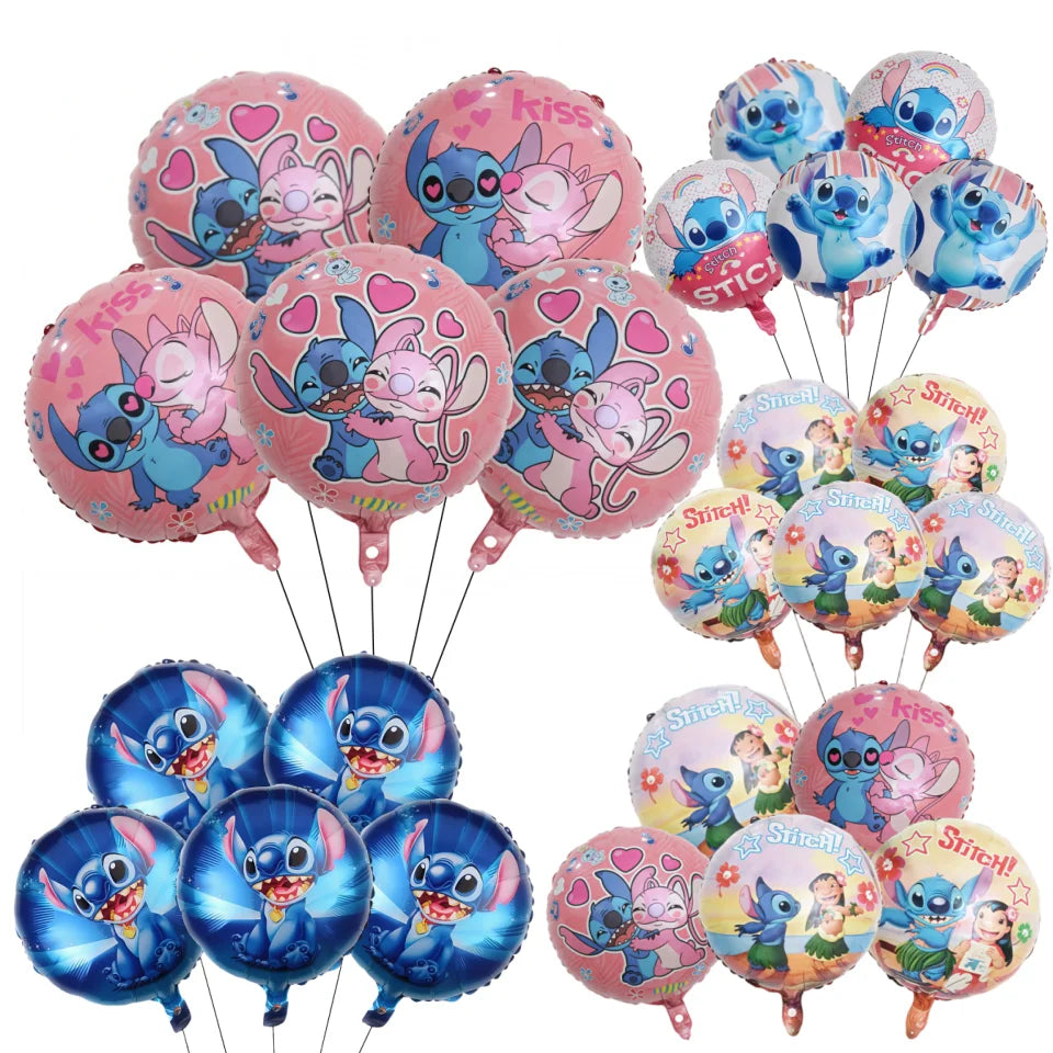 5Pcs Lilo&Stitch 18in Round Ballon Set Party Supplies Kid Birthday DIY Party Decoration Foil Inflate Helium Globos Scene Layout