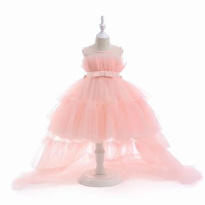Formal evening gowns for children, elegant evening dresses for girls, with train, detachable princess dress