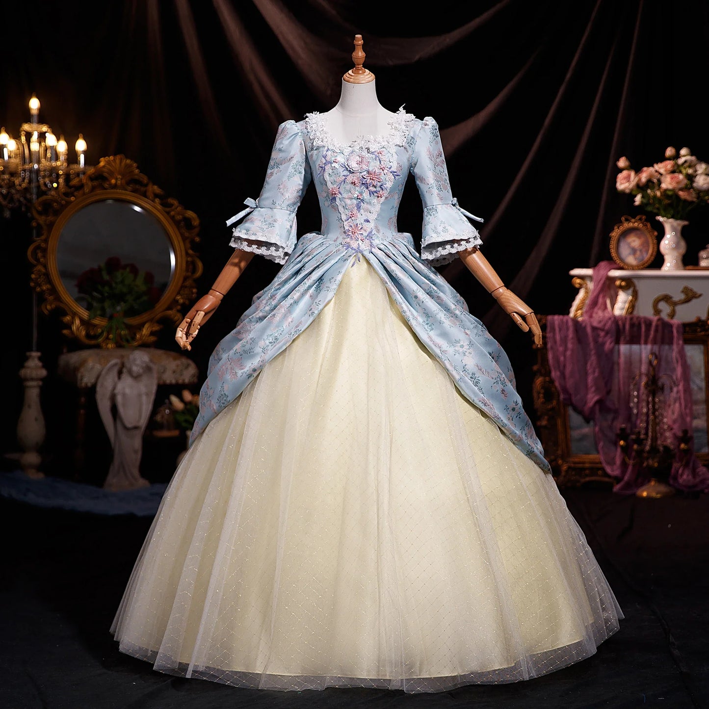 Baroque Ball Gown - Historic Princess Dress - Versailles Dress - Marie-Antoinette Style in Georgian Satin for Adults, Victorian Party Dress for Women