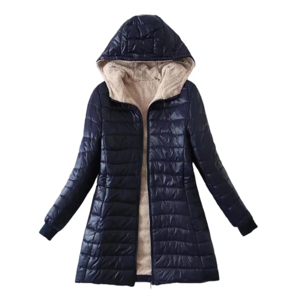 Soft Hooded Coat Long Sleeves Winter Jacket Plush Lining Warm Autumn Jackets Winter Cardigan Coat  Windproof