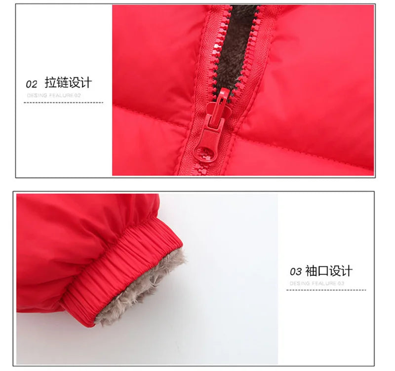 -30℃ Winter Lamb Wool Jackets Baby Girls Plus Velvet Thick Coats Children Hooded Cold Weather Outwear Boys Cotton Clothes 1-6Y