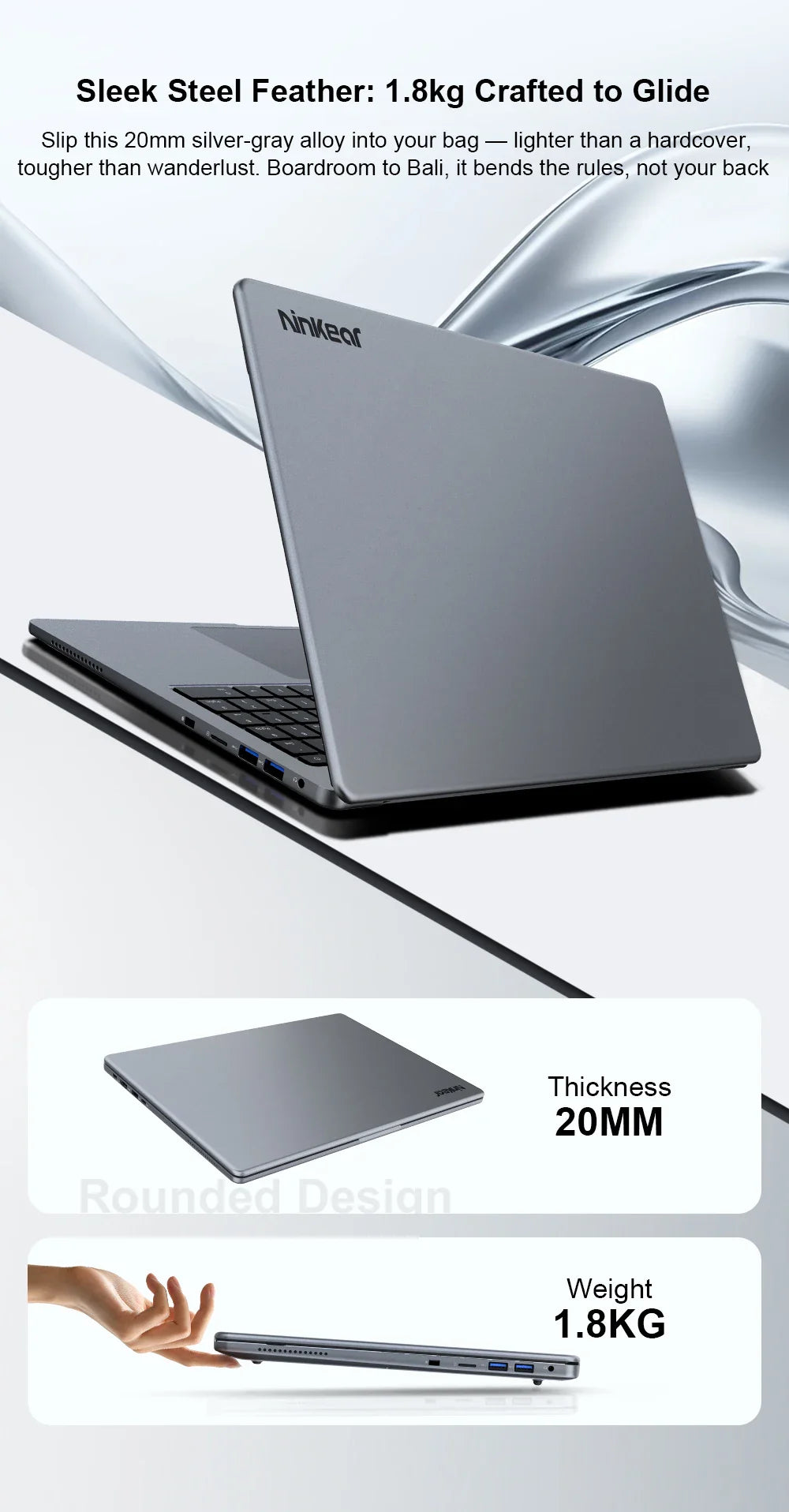 Ninkear A15 Pro Portable Laptop Windows 11 AMD Ryzen 5 7430U 16-inch 2.5K IPS 120Hz 16GB DDR4+1TB SSD WiFi6 BT5 Backlit Keyboard